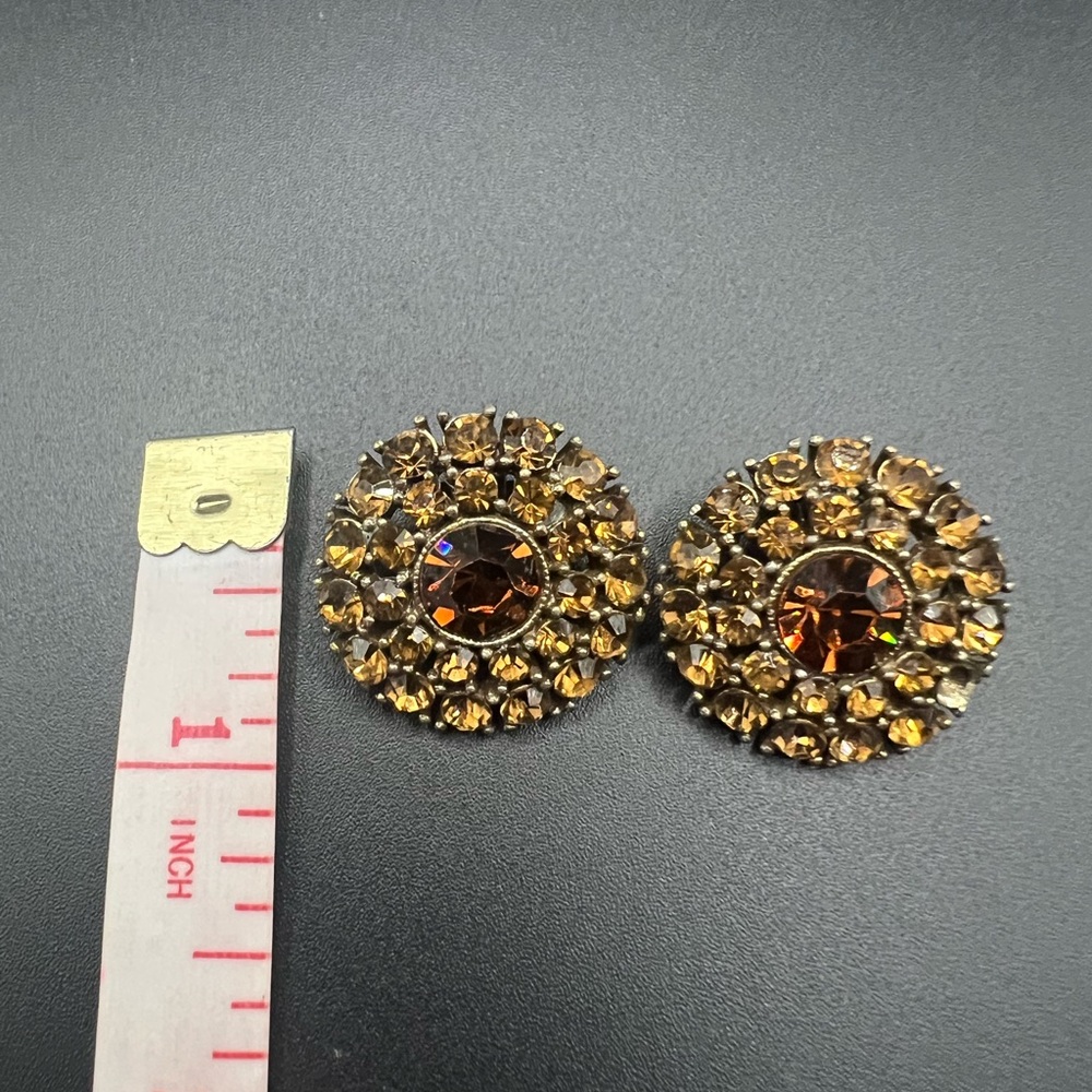 VTG 50'S SIGNED WEISS AMBER ORANGE AB RHINESTONE CLUSTER CLIP-ON EARRINGS - Picture 5 of 5